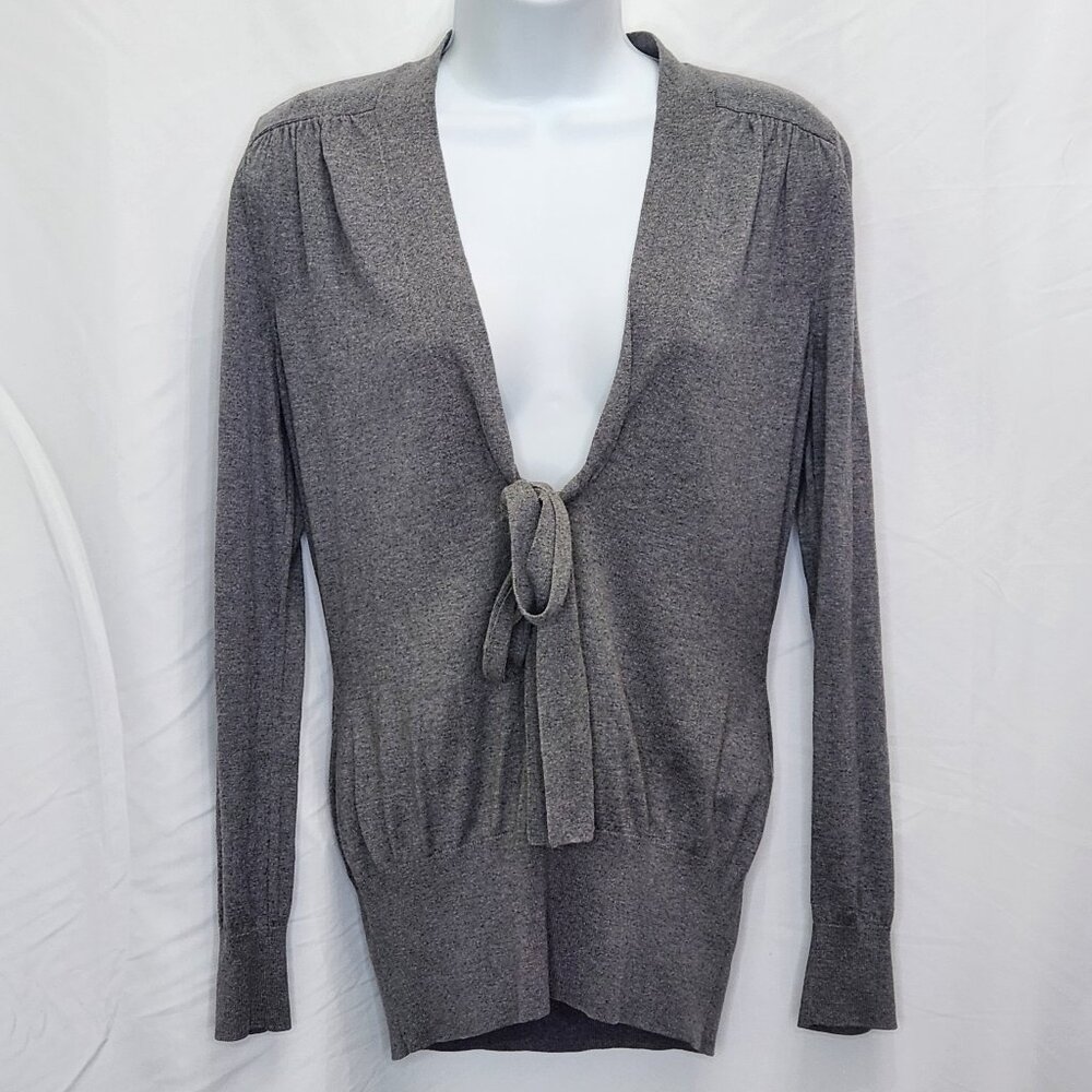 Y2K Banana Republic Tie Front Sweater Womens Medium M Gray Layering Soft VV13D
